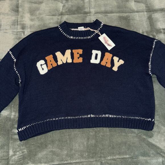 Jessica Simpson Game Day Navy Blue Cropped Pullover Sweater Women's XS NEW NWT - Picture 4 of 10